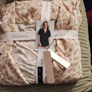 Victoria's Secret Cream and Tan Leopard Pajama Set